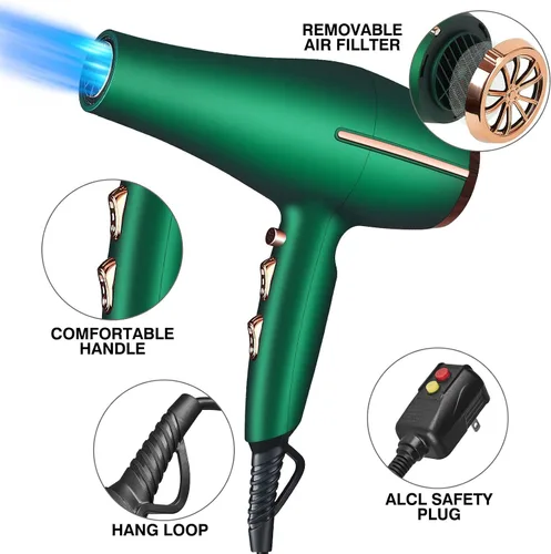 Miniatura 4 de Secador de pelo iónico negativo de 2000 W, secador profesional de peluquería, secado rápido de bajo ruido, potente motor de CA y peine difusor