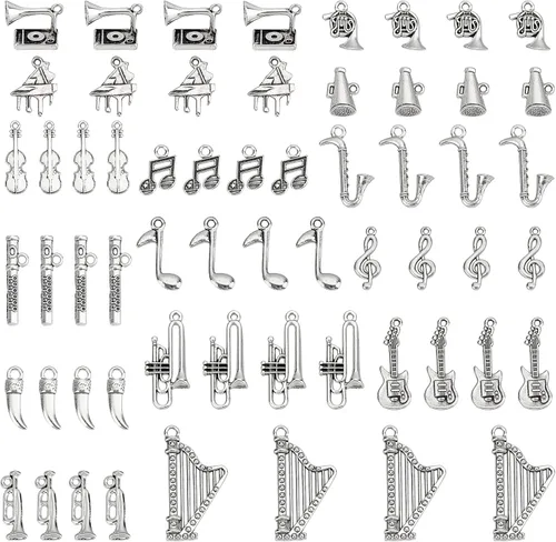 PH PandaHall 90 dijes musicales de 15 estilos, notas de instrumentos musicales tibetanos, símbolos, dijes para piano violín, elementos musicales,