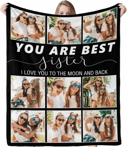 Miniatura 24 de Regalos para hermanas de hermana manta con collage de fotos, mantas de fotos personalizadas para hermanas, mejores amigas, mujeres, manta de amistad