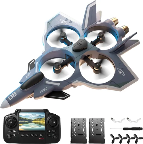 Snugzy Avión RC con cámara, control remoto sin escobillas con pantalla de 360° Flip Fighter Jet Toy para niños de 8 a 16 años, juguetes de avión,