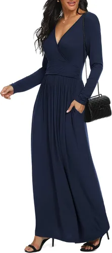 Miniatura 2 de LILBETTER - Maxi vestido casual, de manga larga, cuello en V, holgado, liso y largo para mujer