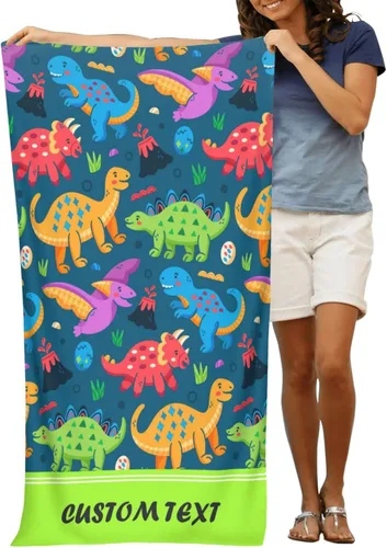 Miniatura 6 de Toalla de playa personalizada, toallas de playa personalizadas de animales de dinosaurio coloridos con nombre y foto, imagen de texto, toallas
