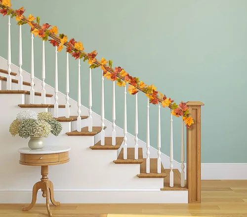 Miniatura 6 de Lvydec - Guirnalda de hojas de arce de otoño, 2 unidades,tiras de 6 pies de follaje otoñal artificial, colorida decoración de otoño para hogar, boda