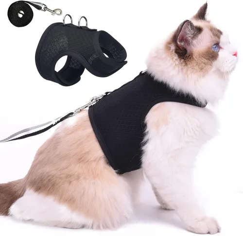 Miniatura 25 de Arnés de gato con correa, ajustable para gatos, chaleco acolchado para gatos, Black Plaid