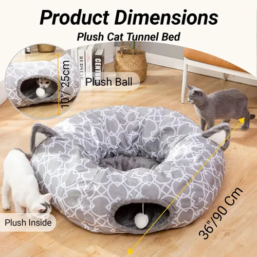 Miniatura 6 de Cama de túnel geométrico para gatos bajo el árbol de Navidad Oxford para exteriores con interior de felpa, túnel colapsable con bolas, juguetes