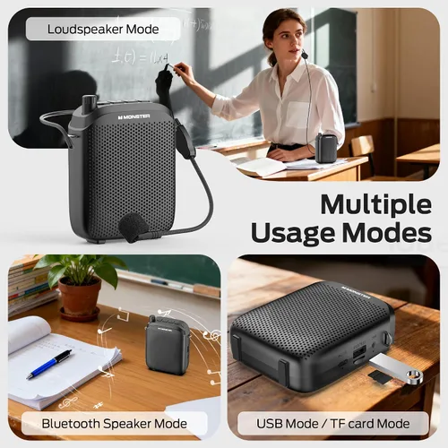 Miniatura 2 de Monster Amplificador de voz Phonic 20, amplificador de voz portátil de 15 W para profesores, altavoz Bluetooth 6.0 PA con micrófono con cable