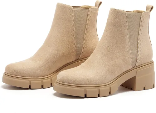 Miniatura 7 de REDTOP Botas Chelsea para mujer con tacón grueso elástico, plataforma con suela de lengüeta
