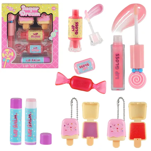 M&U MAKE YOU UP MU Set de 6 barras de brillo labial dulce de caramelo para niños - 1 barra recta, 2 barras de helado y 2 barras de bálsamo de