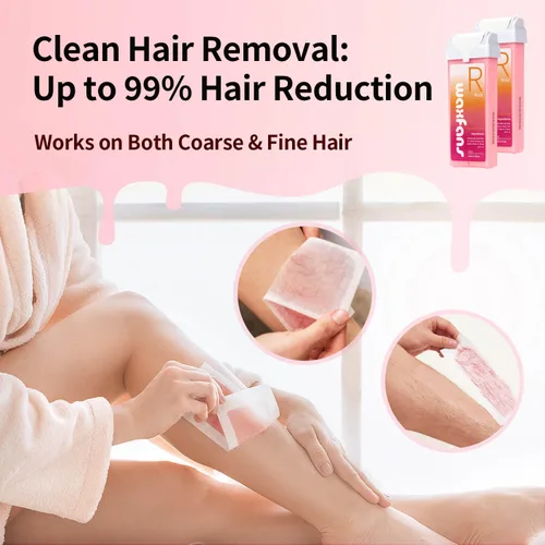Miniatura 3 de Waxfans Recambio de cera enrollable, rodillo de cera para depilación, 100% natural, fusión rápida, para cabello grueso y fino. Con 3.53 onzas Rosa