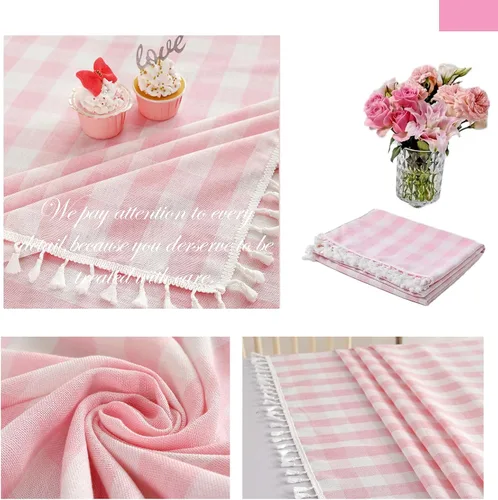 Miniatura 6 de Midsummer Breeze - Mantel rectangular para primavera, verano, San Valentín, Pascua, Navidad - Manteles de algodón Gingham de granja (55" x 70", rosa)