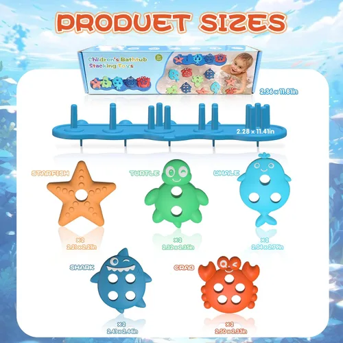 Miniatura 4 de Juguetes de baño con succión para bebé, juguete de baño de silicona sin moho, clasificador y apilable, juguetes sensoriales y el mejor regalo