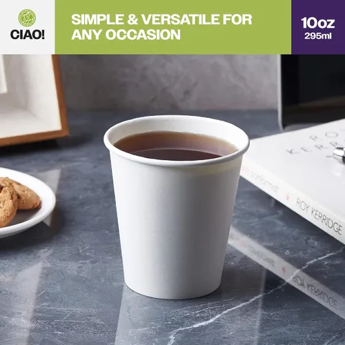 Miniatura 6 de CIAO! Vaso de papel para bebidas calientes de 10 onzas, blanco, desechable, diámetro de 90 mm, 1.000