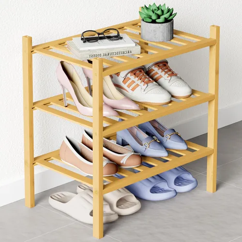 Miniatura 59 de Smiry Zapatero de bambú para clóset, organizador de zapatos apilable de 4 niveles largo de madera, estante de almacenamiento de zapatos Negro