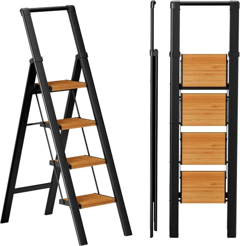 Miniatura 21 de SOLADDER Escalera de 6 escalones, taburete plegable con mango y pedal ancho antideslizante, escalera de escalera portátil de aluminio ligero