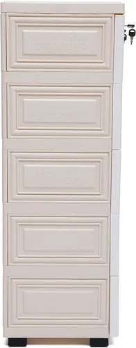 Miniatura 5 de Cómoda moderna de 6 cajones, 5 capas de plástico con cajones de almacenamiento, organizador alto con ruedas enrollables, llaves para ropa
