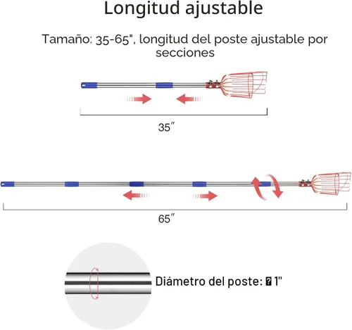Miniatura 4 de DonSail Herramienta de caña para recoger frutas con cesta de mango largo, 35-65 pulgadas ajustable de manzana naranja con cesta para recogedor