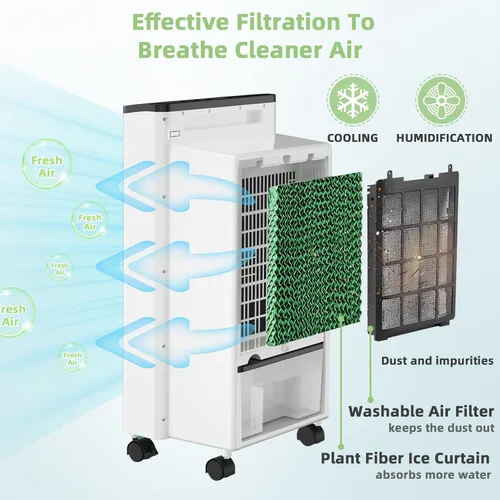 Miniatura 3 de COSTWAY Enfriador de aire evaporativo portátil para habitación, enfriador de aire para refrigeración y sueño con control remoto, temporizador de 7.5