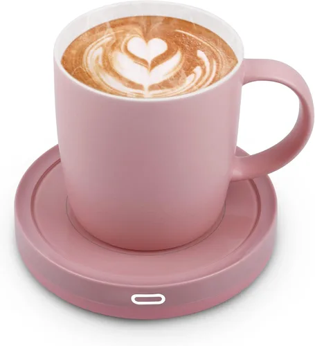 BESTINNKITS Juego de café inteligente con encendido/apagado automático, taza con inducción por gravedad para uso en escritorio de oficina, Rosa