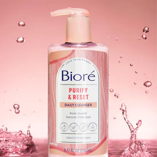 Miniatura 11 de Limpiador diario purificante Bioré Cuarzo Rosa + Carbón, limpiador facial libre de aceite energiza la piel, dermatológicamente probado y sin