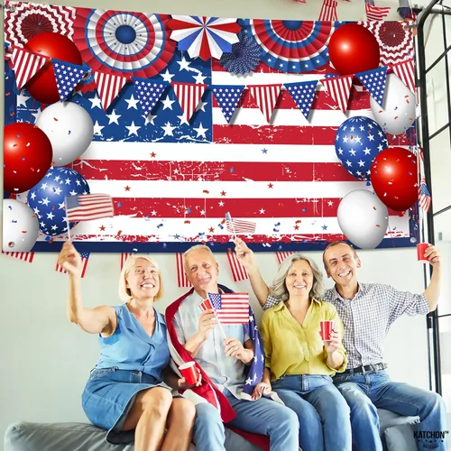 Miniatura 7 de KatchOn, Decoraciones del 4 de julio, pancarta XtraLarge de Estados Unidos, 72 x 44 pulgadas, telón de fondo de bandera estadounidense