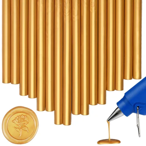 16 varillas de sellado de cera para pistola de pegamento para sello de cera, oro ámbar, ideal para invitaciones de boda, tarjetas, sobres, paquetes