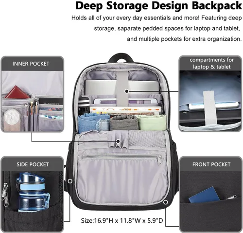 Miniatura 2 de MAXTOP Mochila para computadora portátil de viaje, mochilas de negocios con puerto de carga USB, resistente al agua, mochila para escuela y Negro