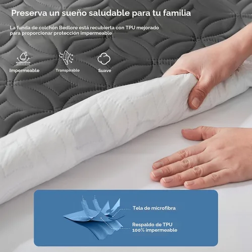 Miniatura 2 de BEDLORE Protector de colchón impermeable, protector de colchón de tamaño individual con bolsillo profundo de 6 a 15 pulgadas de profundidad, suave