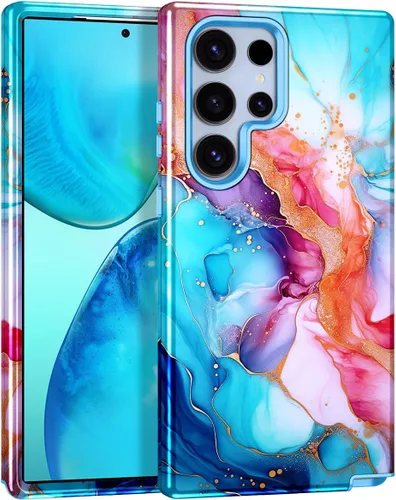 Miniatura 16 de Btscase Funda para Samsung Galaxy S22 Ultra 5G, patrón de mármol 3 en 1, resistente a prueba de golpes, cuerpo completo, policarbonato duro