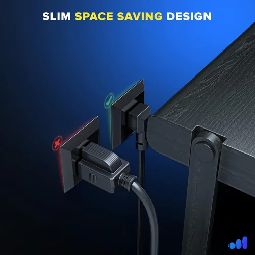 Miniatura 6 de Maximm Cable de extensión de 15 pies, calibre 16, enchufe plano pequeño y diseño de cable plano que ahorra espacio, 125 V, 13 A, 1625 W, 3 clavijas