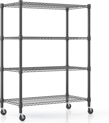 Miniatura 28 de Himimi Estantería de almacenamiento de alambre de acero resistente de 4 niveles, estantes de almacenamiento de metal ajustables con ruedas, estante