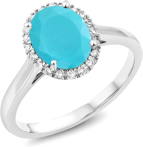 Miniatura 39 de Gem Stone King Anillo de compromiso ovalado de oro blanco de 10 quilates con piedra natal y halo de diamantes Ovalado de 0.354 x 0.276 in Anillo