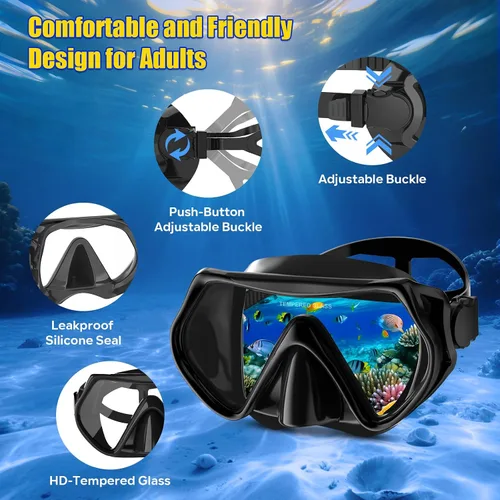 Miniatura 3 de Dry Snorkel Set,Panoramic Wide View Anti-Fog Scuba Diving Mask,Professional Snorkeling Gear for Adults Negro completo