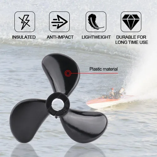 Miniatura 4 de Hélices de barco a control remoto, plástico duradero de 3 aspas, diseño CW CCW, hélices fuera de borda, eje de 0.157 in para aficionados a control