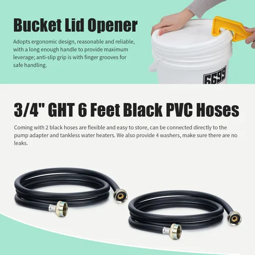 Miniatura 5 de Kit de limpieza y descalcificación para calentadores de agua sin tanque 6699 Incluye bomba sumergible de uso general con adaptadores, cubeta de 3