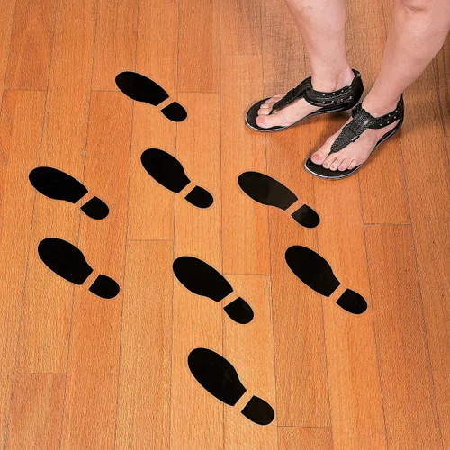 Miniatura 3 de 20 pares de 40 impresiones de zapatos negros de huellas de huellas de PVC calcomanías para oficina, escuela, suelo, pared, escaleras para guiar