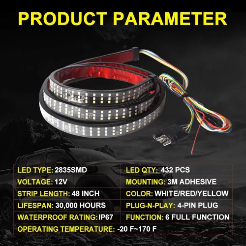 Miniatura 5 de Barra de luz de 48 pulgadas para puerta trasera de camión, tira de luz trasera de camión de triple fila, LED súper brillante, rojo/blanco/ámbar