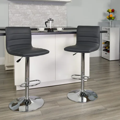 Miniatura 2 de Flash Funiture silla de bar ajustable con base cromada, Vinilo, Gris