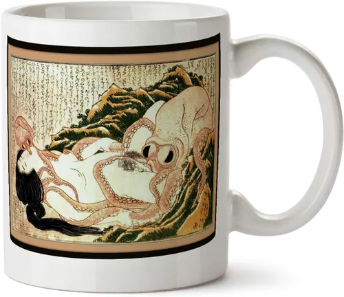 Dream of the Fishermans Wife Katsushika Hokusai Japonés Arte Erótico Taza de té de café (blanco)