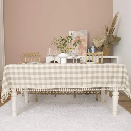 Miniatura 7 de Midsummer Breeze - Mantel de estilo rústico a cuadros, mantel rectangular de lino de algodón, para cocina, comedor, restaurante, casa de campo, Gris