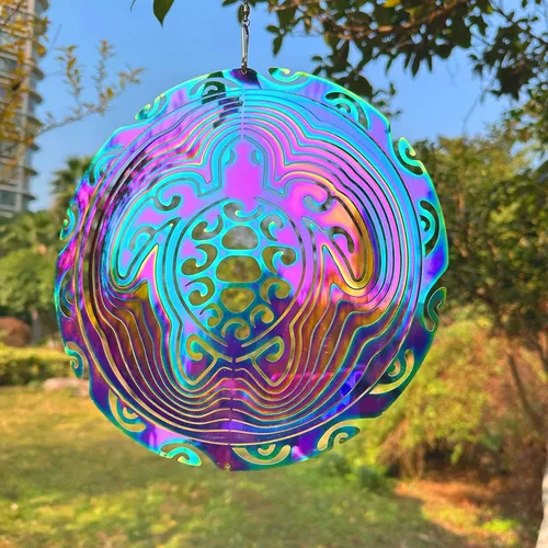 Miniatura 4 de Molinillo de viento para exteriores, de metal, 3D, para colgar en el patio, decoración de jardín, regalos de acero inoxidable con patrón de corazón