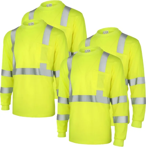 Amylove 4 piezas de camisa de seguridad de manga larga reflectante de alta visibilidad, camisas de trabajo de construcción para hombres y mujeres