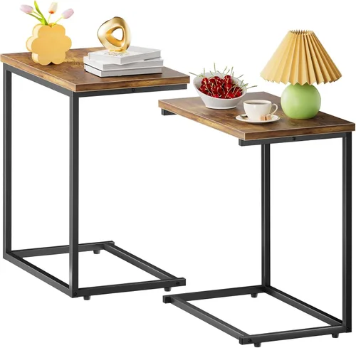 Miniatura 12 de Pipishell - Mesa auxiliar en forma de C de 27 pulgadas de alto, mesa lateral para sofá deslizable debajo, mesa de sofá en forma de C para sala