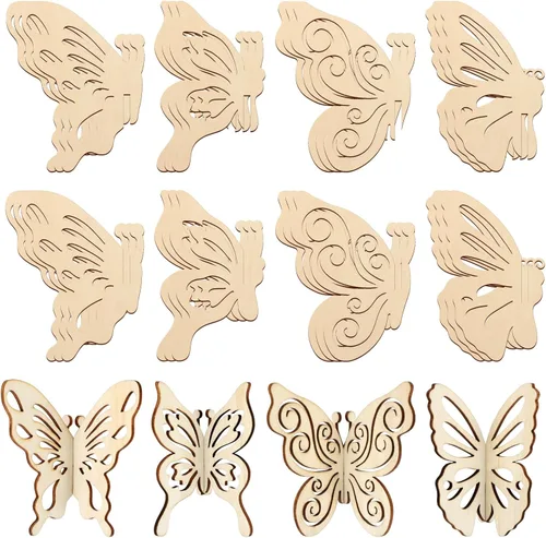 Miniatura 9 de COCHIE Manualidades de madera de primavera de flores 3D para pintar, rebanadas de madera sin terminar pintables para manualidades, recortes