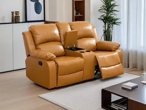 Miniatura 52 de Sofá reclinable manual moderno, sofá reclinable de cuero de 3 plazas, sofá reclinable de sala de estar, sofá con portavasos y mesa abatible