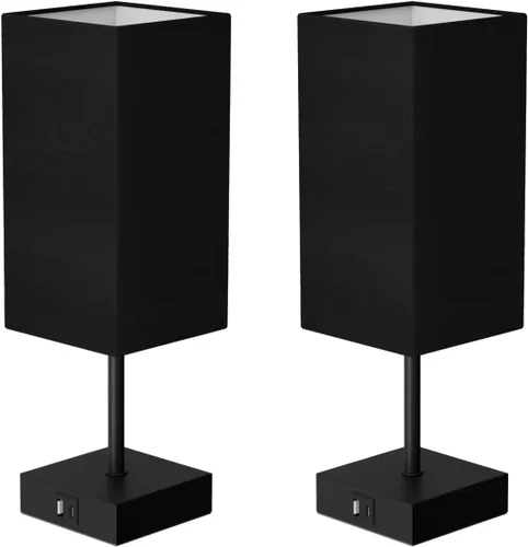 Miniatura 8 de Juego de 2 lámparas de mesa de dormitorio Sailstar, lámpara táctil con puertos de carga USB C+A, lámparas regulables de 3 vías para mesitas de Negro