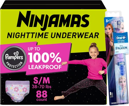 Miniatura 13 de Pampers Ninjamas + Oral-B Cepillo de dientes, pantalones de entrenamiento nocturno para niños, 68 unidades, talla L y Oral-B Kids Power Cepillo