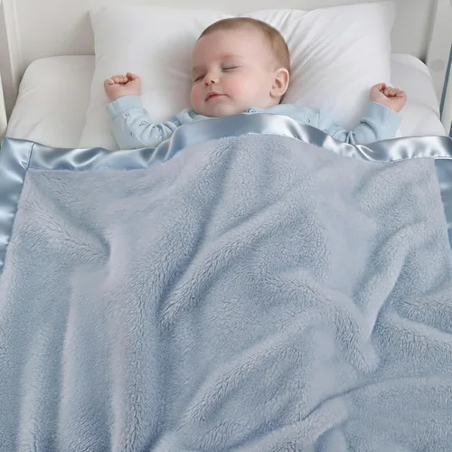 Miniatura 14 de Pro Goleem Manta de vellón para bebé con ribete satinado de 2 pulgadas, manta de felpa suave para niños y niñas para bebés, color morado, 30 x 40