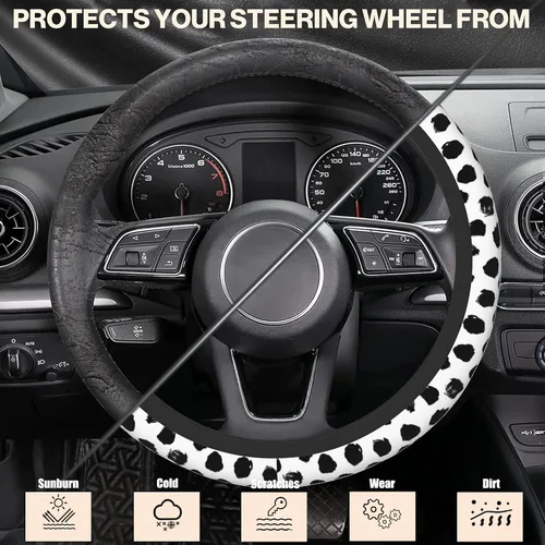 Miniatura 5 de Funda de volante con puntos negros abstractos, protector elástico antideslizante para volante, decoración interior de automóvil para mujeres