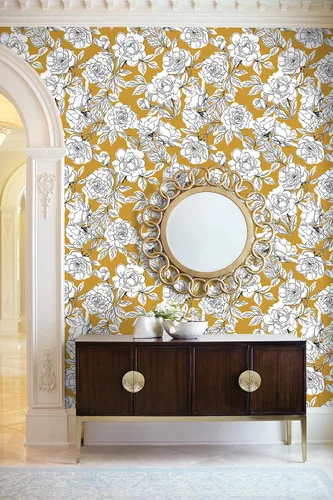 Miniatura 3 de HAOKHOME Papel Tapiz Floral de Despegar y Pegar Boho Extraíble de Vinilo Amarillo/Negro/Blanco para Pared Adhesiva Decorativa para Hogar y Baño