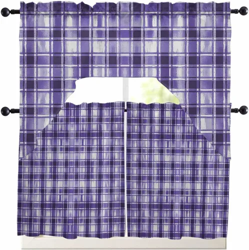 Miniatura 13 de Cortinas de cocina con cenefa roja a cuadros de acuarela, cenefa con bolsillo para barra, paneles de cortina para dormitorio, sala de estar, baño